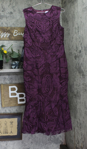 JS Collections Tea Length Fit Flare Sleeveless Bateau Neck Dress Purple 12