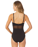 Anne Cole Womens Mesh Insert One-Piece Swimsuit U Ring 25MO08601 Black 12