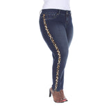 White Mark Plus Size Super Stretch 3 Pocket Jeans Dark Wash Leopard Blue 16W