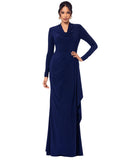 Betsy & Adam Womens Cowled Neck Long Sleeve Jersey Knit V-Neck Dress Navy Blue 6