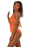 Becca Modern Edge Ribbed Cut-Out One Piece Swimsuit 541357 Coral Rose Orange L
