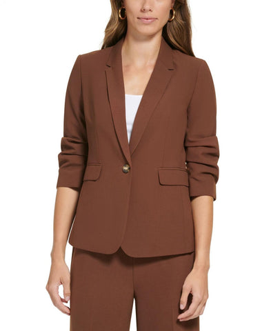 DKNY Womens Petite Notch-Collar Ruched-Sleeve Madison Jacket XF2JX413