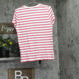 Nautica Womens Cotton Striped Crewneck T-Shirt Honeysuckle Pink / White Stripe L