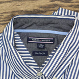 Tommy Hilfiger Mens New York Fit Cotton Dress Shirt Blue / White Stripe XXL