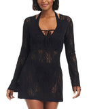 Bar III Womens Crochet Plunge-Neck Cover Up MBGC25837 Black S