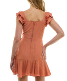 Trixxi Juniors Ruffle-Sleeve Faux-Wrap Dress 26ED087HWI Burnt Orange M