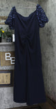 Xscape Plus Size Long Illusion Sleeve Off The Shoulder Dress Navy Blue 20W