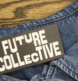 Future Collective Collar Long Sleeve Tie-Front Denim Blouse Medium Wash Blue M