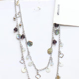 Express Strand Beaded Boho Charm Necklace Silver Gray / Purple Multi 18" + 4"
