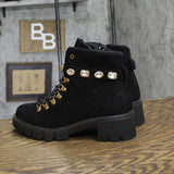 MIA Amore Womens Rhinestone Suede Lace Up Boots Black 9M