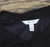 Nine West Womens Woven Pleat Neck Tie Woven Blouse Shirt Top WL11W005PP2 Black S