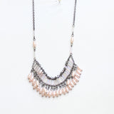 Express Chain Beaded Mini Tassel Fringe Choker Necklace Gunmetal Pink 16" + 4"