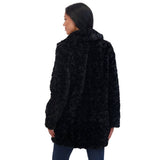Sebby Collection Womens Reversible Crushed Faux Fur Button Front Coat Black L