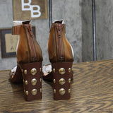 I.N.C. International Concepts Faux Leather Studded Ankle Strap Heels Brown 9.5M