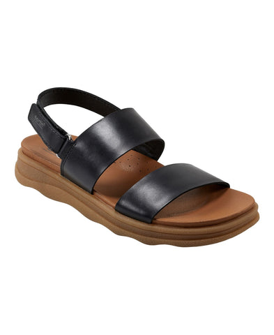 Earth Womens Leah Round Toe Strappy Casual Flat Sandals ETLEAH Black Leather 9M