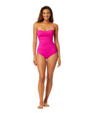 Anne Cole Botanical Twist Front Bandeaukini Swim Top Tankini Hibiscus Pink L