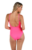 La Blanca Womens Island Goddess Ruffled Plunge One Piece Swimsuit Bright Pink 4