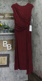 Betsy & Adam Petite Cap Sleeve Gathered Jewel Neck Gown Dress Bordeuax Red 14P