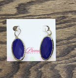 Premier Design Two-Sided Faceted Oval Drop Stone Earrings Blue / Gold 2.25"
