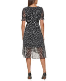 Tommy Hilfiger Chiffon Polka-Dot Sheer Short Sleeved Midi Dress Black / Cream 12