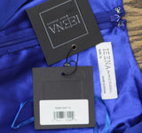 Ieena by Mac Duggal Twist Sheer Long Sleeve Maxi Dress Gown Sapphire Blue 10