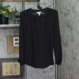 Nine West Womens Woven Pleat Neck Tie Woven Blouse Shirt Top WL11W005PP2 Black S