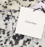 Calvin Klein Printed Chiffon Midi Dress 44C043G Cream Off White / Gray L