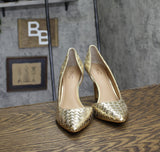 INC International Concepts Kenjay d'Orsay Pumps Stiletto Heels Gold Woven 8M