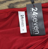 24Seven Knit Midi Criss Cross Cold Shoulder 3/4 Flare Sleeve Dress Dark Red M