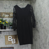 Connected Apparel Petite Long Sheer-Sleeve Applique Dress TLB37170P1 Black 4P