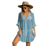 Cupshe Womens Short Sleeve Mini Length Cover Up Dress CAA07B2M013SS L Blue
