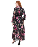 RACHEL by Rachel Roy Mae Printed Tiered Maxi Dress Cascade Garden Black 14