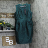 Donna Karan Womens Petite Pleated Metallic Jacquard Dress Spruce Green 12P