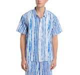 Coniglio Palm Beach Linen Blend Short Sleeve Shirt Wiggle Blue