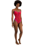 INC International Concepts Womens Floral Mesh Thong Bodysuit Crimson Leaf Red L