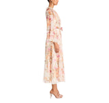 Aqua Womens Flowy Lightweight Floral Ruffle Maxi Dress IDM12134 Yellow / White L