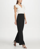 DKNY Womens Knit Ruffle Sleeve Detail Jumpsuit DD9A1031 White / Black 12