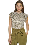 DKNY Women's Printed Flutter-Sleeve Mock-Neck Top UH2TID52