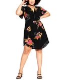 City Chic Womens Trendy Plus Size Beloved Floral Mini Dress Black Multi 20W