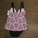 Swim Solutions Printed Tiered Fauxkini One Piece Swimsuit Magenta Purple 10