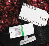 Dress The Population Sequin Bodycon High Side Slit V Neck Maxi Dress Port Red L