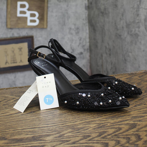 A New Day Womens Ruth Heels Sequin Pearl Strap 94646921 Black 7.5M