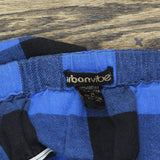 Urban Vibe Womens Flannel Plaid Faux Button Up Off Shoulder Top Blue / Black M
