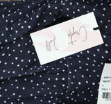 Crystal Doll Short Puff Sleeved Sheer Fit Flare Dress Navy Blue / White L