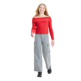 Art Class Girls Off the Shoulder Ribbed Sweater 91367115 Red S
