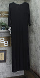 Alex Evenings 3/4 Sleeve Gown Square Neck Side Slit Dress Black Metallic 16