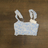 Raisins Juniors Lily Printed Ruffle-Trim Bikini Bra N711747 Blue Moon M