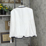 Le Suit Plus Size Contrast-Trim One-Button Pant Suit suit White / Navy Blue 24W