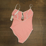 Sanctuary Tie-Front One Piece Swimsuit with Contrast Trim Cherry Blossom Pink L