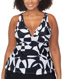 Raisins Womens Tanzania Swim Tankini Top 19601916675 Black White Multi 16W
